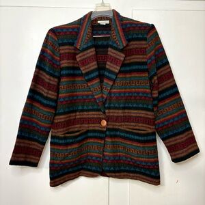 Vintage 80s/90s Arizona Jeans Co Western Aztec Striped Wool Blend Blazer